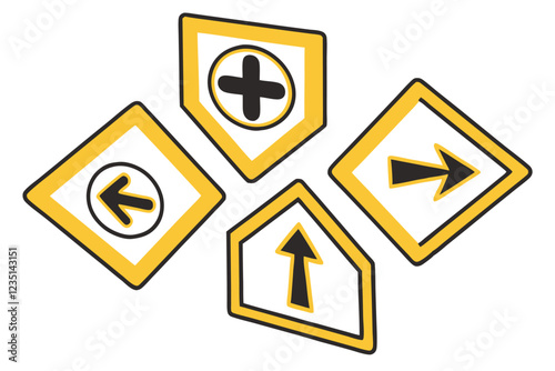 Yellow arrows, directional symbols, minimalist design, bright color, graphic elements, simple shapes, isolated on white background, flat lay, symmetrical composition, navigation icons, visual communi Free Download Yellow arrows, directional symbols, minimalist design, bright color, graphic elements, simple shapes, isolated on white background, flat lay, symmetrical composition, navigation icons, visual communi - GFXLoad