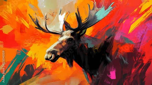 Abstract expressionism moose, painted with bold, expressive strokes and vivid colors. Abstract Expressionism. Illustration
