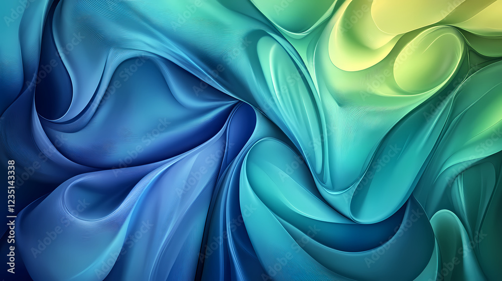 Obraz premium Abstract fluid art with blue and green hues, organic shapes, flu. Abstract Expressionism. Illustration