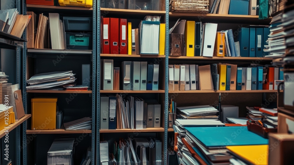 Fototapeta premium A library with books and folders.