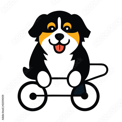 Cute bernese mountain dog ride a bicycle  vector art