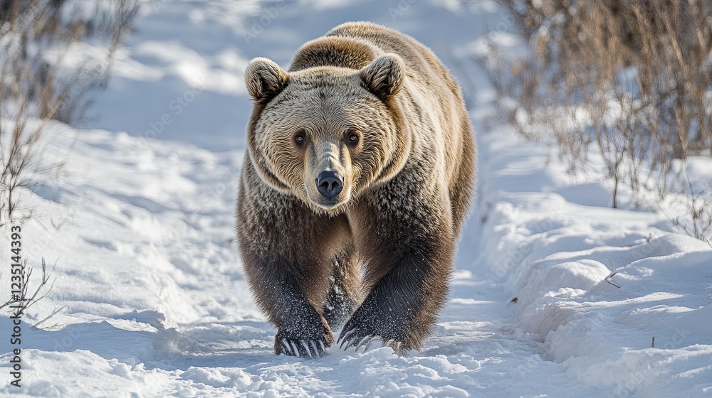 A threatening brown bear (Ursus arctos) male approaching from the front in High Tatras National Park, Slovakia. A threatening brown bear (Ursus arctos) male approaching from the front in High Tatras National Park, Slovakia.