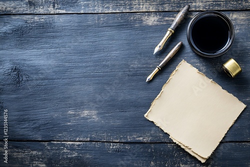 Vintage Writing Set on Dark Wooden Tabletop