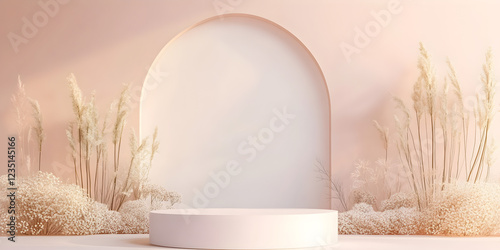 Minimal background with podium and soft background for product presentation theme. 3d rendering illustration