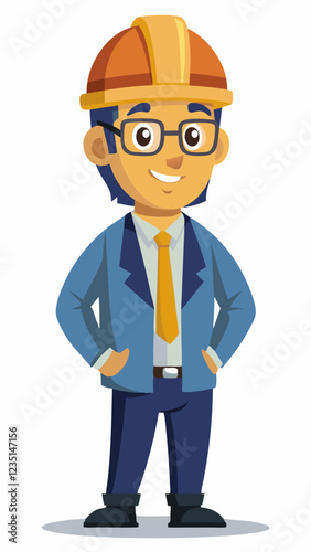 Engineer smiling confidently in a suit with a hard hat