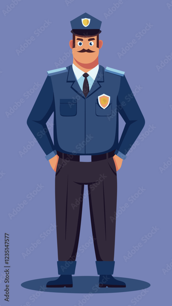 Security Guard standing confidently against a blue background Security Guard standing confidently against a blue background