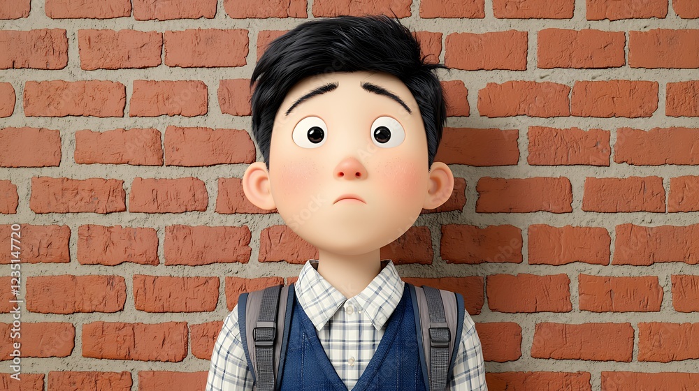 3d Rendered Portrait of a Pensive Schoolboy Against a Red Brick Wall 3d Rendered Portrait of a Pensive Schoolboy Against a Red Brick Wall