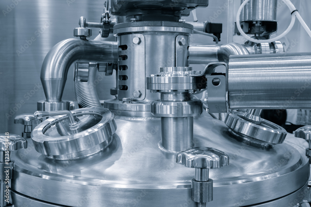 Fototapeta premium Chemical pharmaceutical laboratory equipment, equipment for medical experiments, equipment close-up, apparatus for lab, Chemical pharmaceutical device conceppt