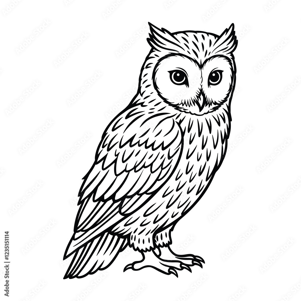 Fototapeta premium Cute line art black Owl Bird silhouette vector.