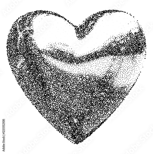 Heart shape with halftone stipple effect, perfect for grunge punk collages. Vintage photocopy-style vector with grainy textures and noisy dotwork for a bold, distressed look.