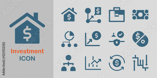 Investment Icon Set. Perfect for showcasing stocks, bonds, real estate, and financial strategy in a clear and engaging way. Ideal for financial advisors and investors