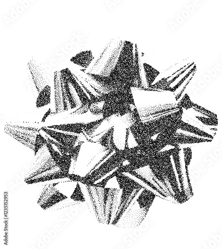 Grunge punk bow illustration with halftone stipple effect for collage design. Vintage photocopy vector with noisy dotwork and grainy textures, creating a bold, edgy, distressed look.
