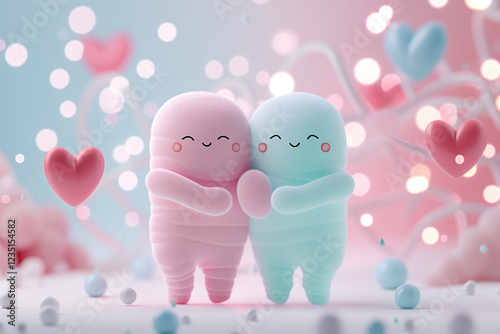 Anthropomorphic X and Y Chromosome Characters Holding Hands, Symbolizing Unity and Affection