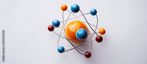 Colorful atomic model representing scientific concepts on a clean white background