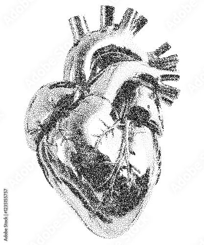 Heart with halftone stipple effect for grunge punk collage design. Vintage photocopy-style vector with grainy textures and noisy gradation dotwork, ideal for bold, raw, and distressed aesthetics.