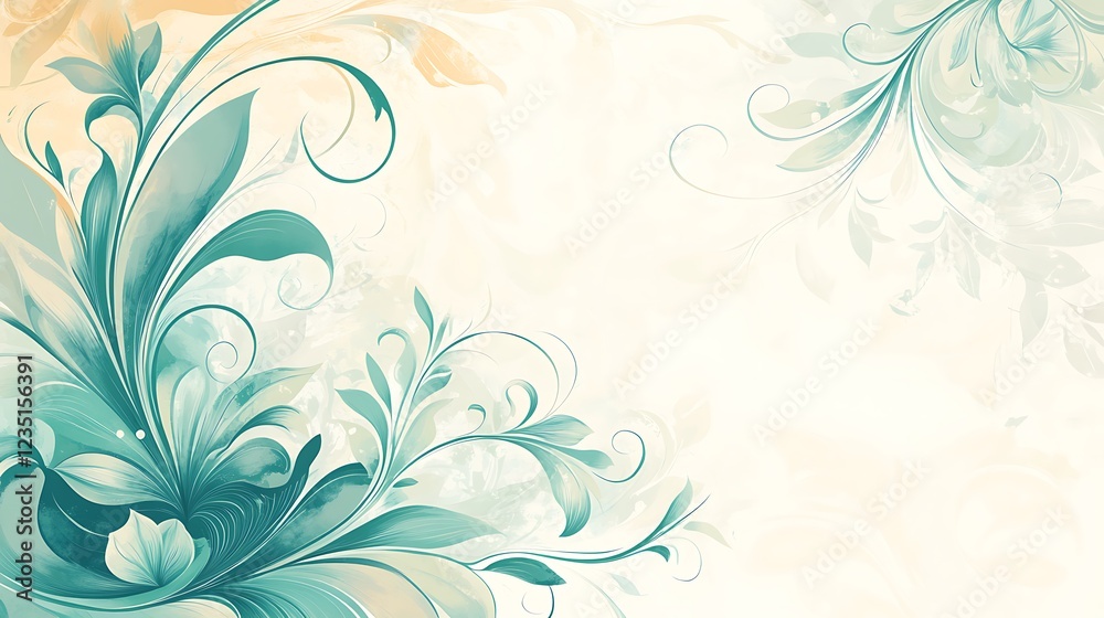 Fototapeta premium Elegant Teal Floral Design on Cream Background