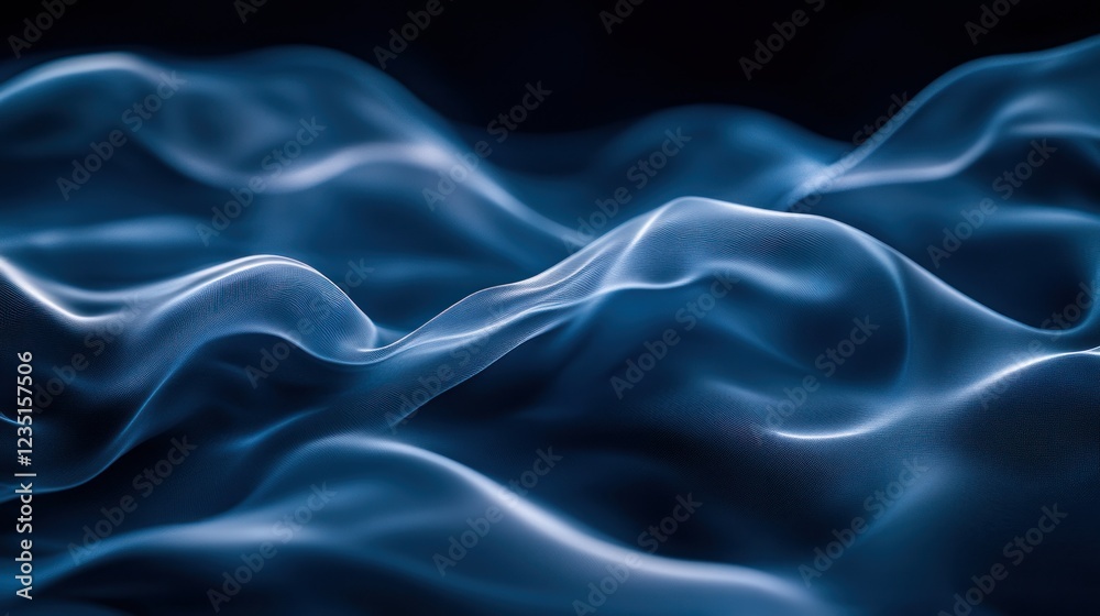 Obraz premium Abstract flowing blue fabric waves on dark background