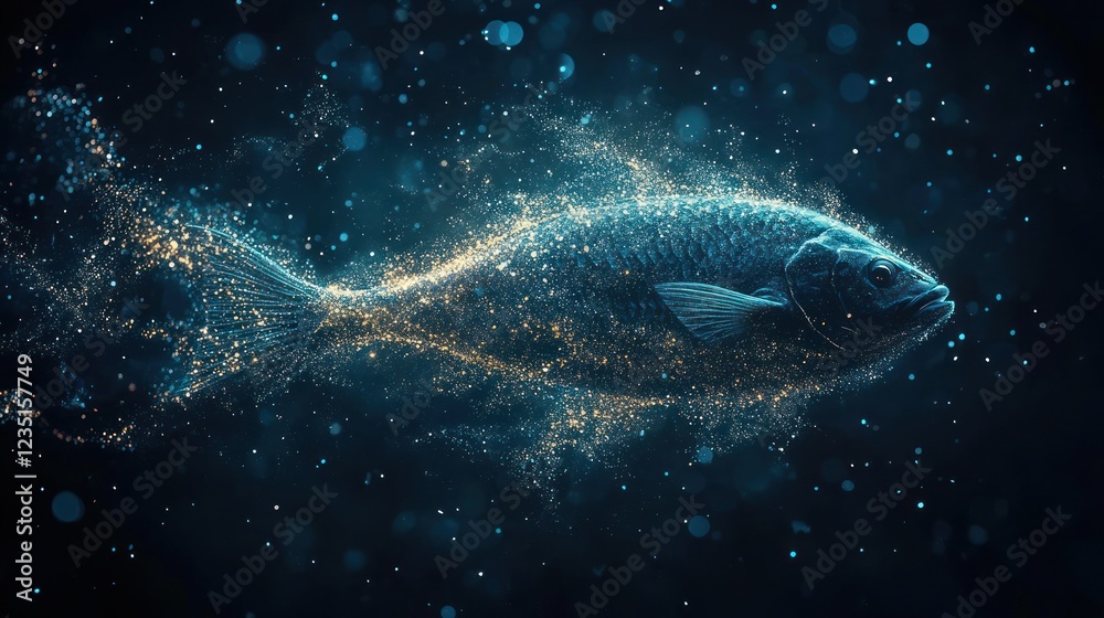Fototapeta premium Abstract glowing fish in dark space