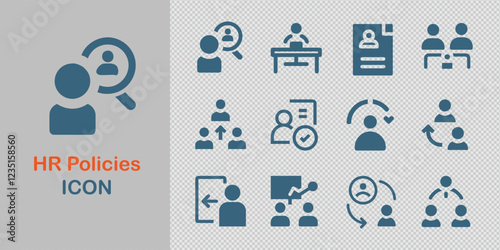 HR Policies Icon Set helps HR professionals and businesses represent employee guidelines, company policies, and human resource management effectively with clear, easy-to-understand icons