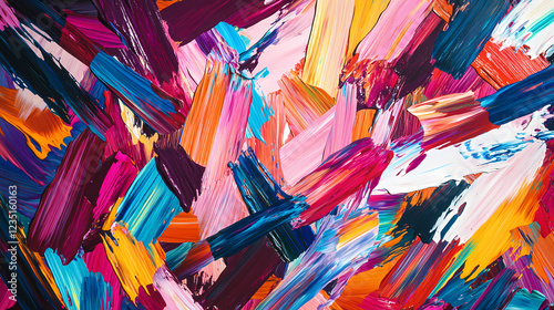 Colorful pile of paintbrushes with vividly smeared paints. Vibrant Impressionism. Illustration
