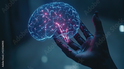 Wallpaper Mural AI Brain Projection with Robot Hand â€“ Business and Technology Concept Torontodigital.ca