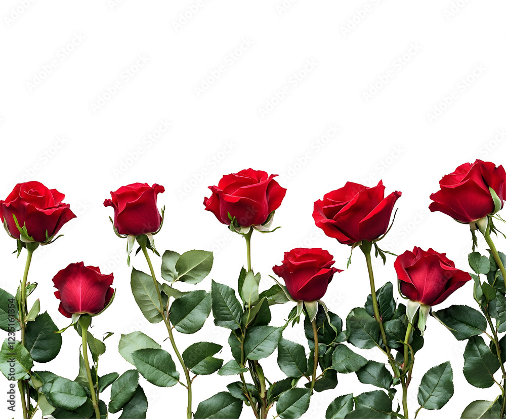 Fototapeta premium Passionate Red Roses: Elegant Floral Bouquet, Romantic Love Symbol, Isolated on Transparent Background, Perfect for Design 