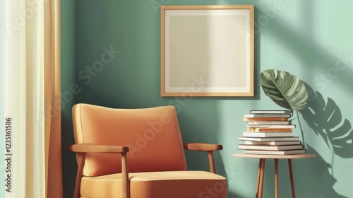 Wallpaper Mural A cozy corner of a room with a wooden chair, a plant, and a stack of books. Torontodigital.ca