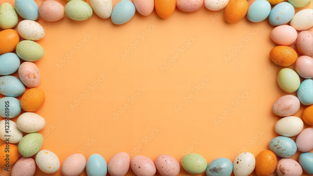Orange Easter egg frame with pastel decorations Orange Easter egg frame with pastel decorations