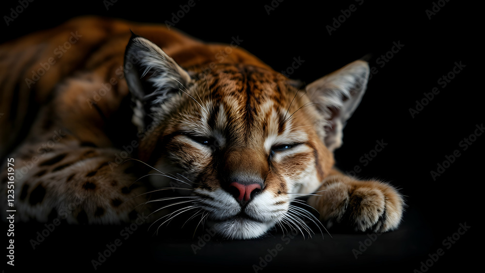 Naklejka premium Big feline resting on black background
