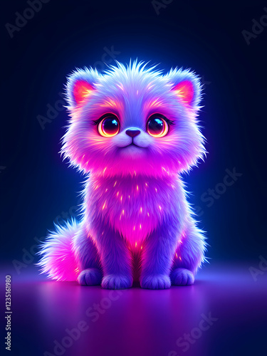 Cartoon fluffy pet on neon background
