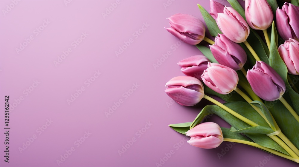 purple background with bouquet of tulips, copy space purple background with bouquet of tulips, copy space