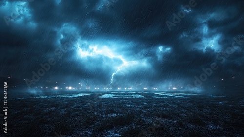 American Football in a Storm â€“ A football field in a stormy night with lightning. -