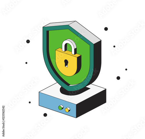Security vector isometric icon. Protection sign. Digital data protection, shield vector illustration.