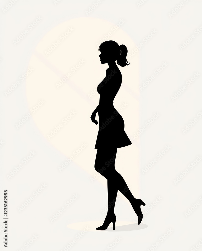 Fototapeta premium A graceful female silhouette stands confidently in profile, conveying a powerful message of femininity and empowerment. Celebrating women's strength and beauty