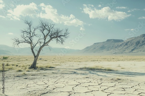 A barren wasteland with dried, cracked soil and no vegetation, symbolizing the effects desertification