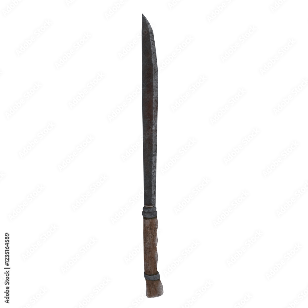 Traditional sword with a long blade and wooden handle Traditional sword with a long blade and wooden handle