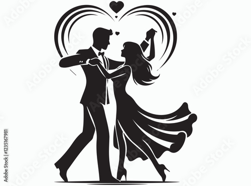 Couple Dancing Silhouette Black Vector Art