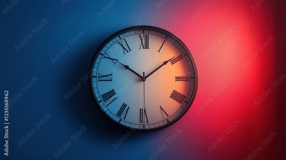 custom made wallpaper toronto digitalClassic wall clock, showing time, in gradient red and blue light