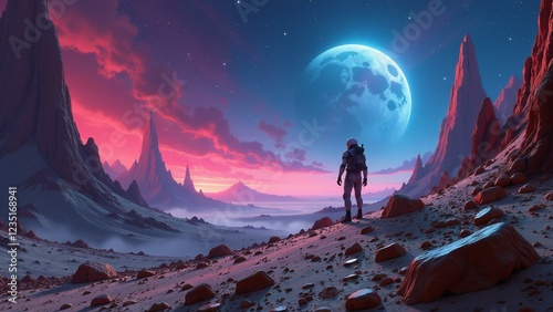 A futuristic space station floats amidst stars, with aliens in lab coats.