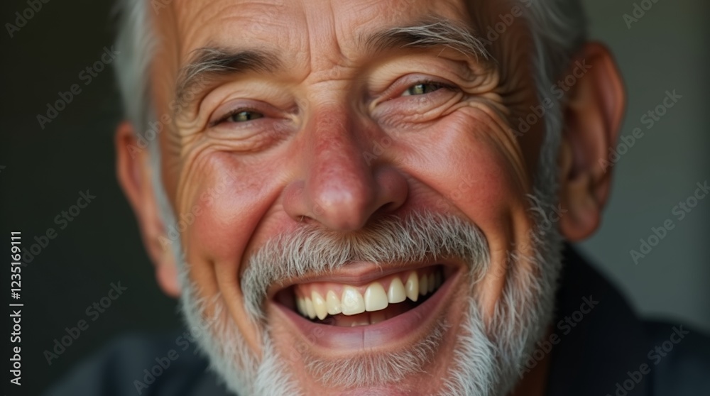 A close-up portrait of an elderly man with a warm smile, showcasing his golden teeth A close-up portrait of an elderly man with a warm smile, showcasing his golden teeth