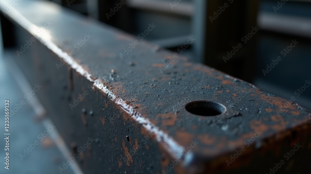 A close-up view of a steel beam showcasing its industrial texture and finish A close-up view of a steel beam showcasing its industrial texture and finish