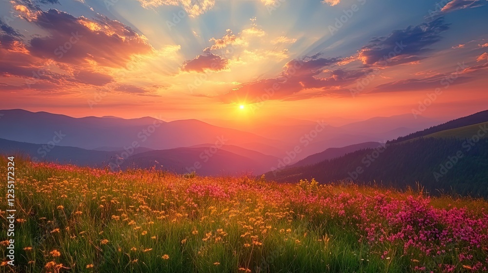 Fototapeta premium Beautiful sunset sky in the mountains. 