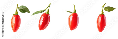 Wallpaper Mural Vibrant red goji berries with green leaves on transparent background png Torontodigital.ca