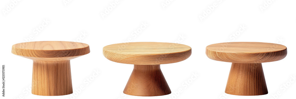 Three wooden stools with simple minimalist design against transparent background png Three wooden stools with simple minimalist design against transparent background png