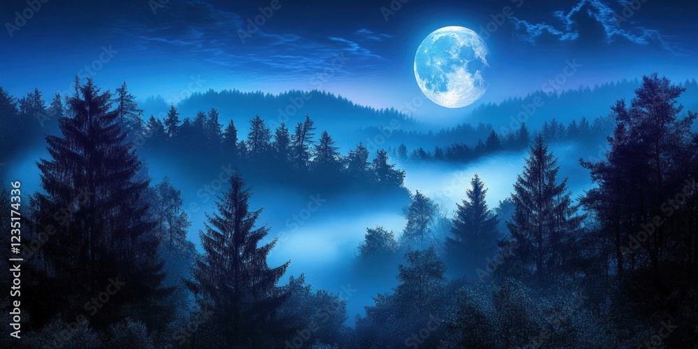 Enchanted Forest Under a Full Moon: A Mystical Night Scene Enchanted Forest Under a Full Moon: A Mystical Night Scene