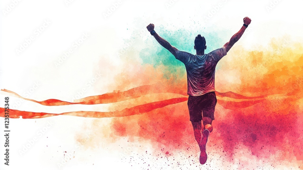 A vibrant silhouette of a runner celebrating victory, surrounded by colorful splashes, symbolizing triumph and the joy of achievement. A vibrant silhouette of a runner celebrating victory, surrounded by colorful splashes, symbolizing triumph and the joy of achievement.