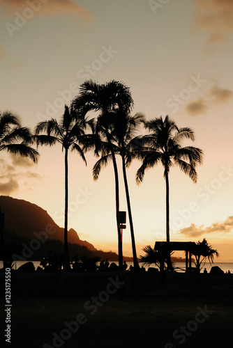 Sunset at Hanalei Bay, Kauai, Hawaii