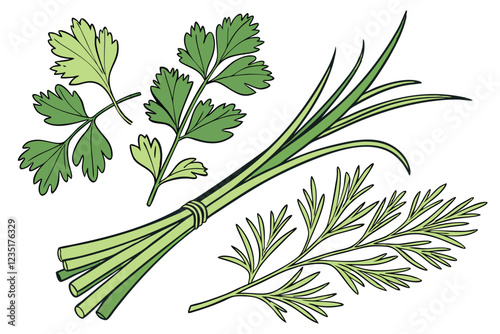  Fresh chopped herbs, vibrant green chives, aromatic garnish, culinary ingredients, macro photography, white background, crisp detail, organic texture, scattered leaves, culinary art, fresh produce, g