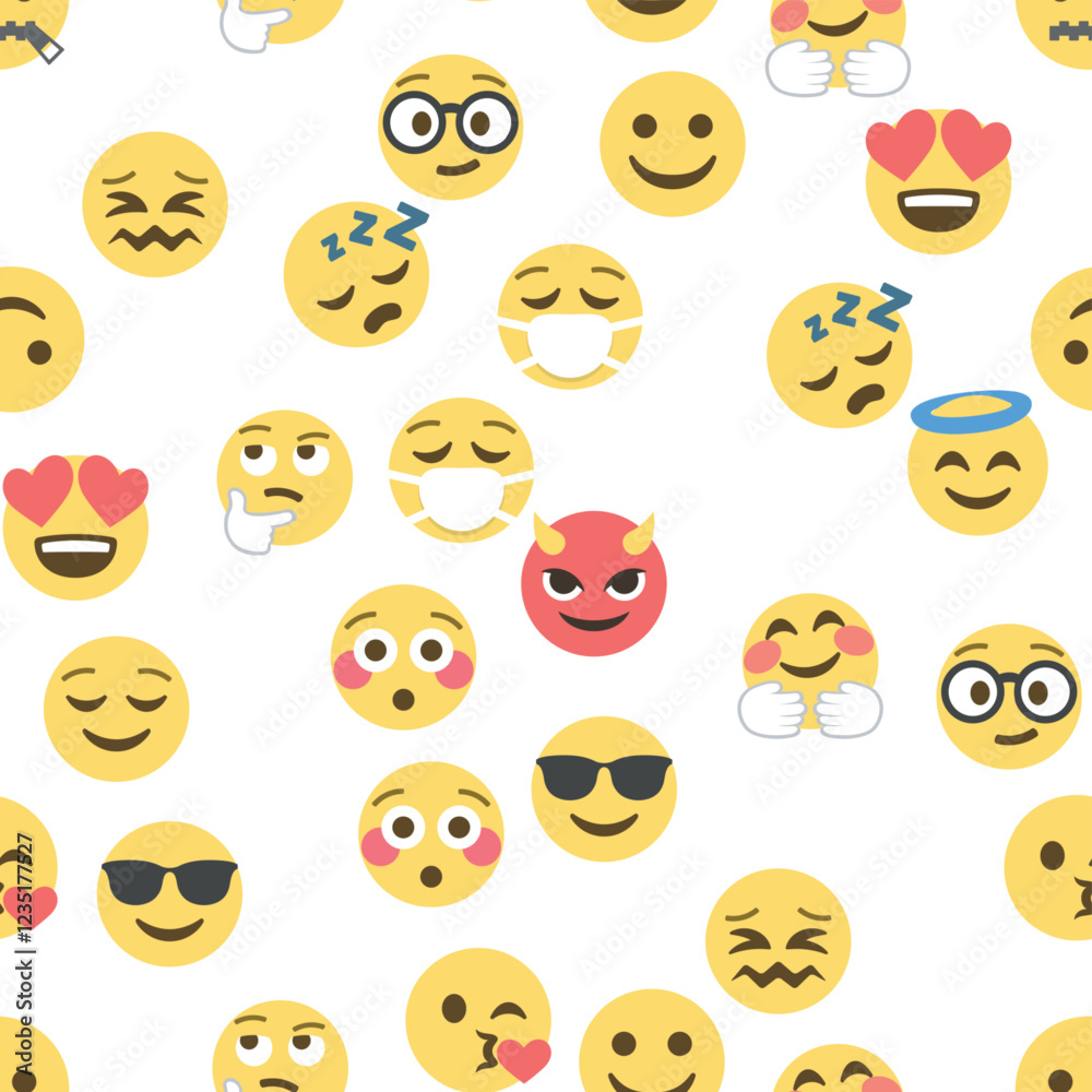 Fototapeta premium Seamless pattern of emoticons and emoji, emoji vector illustration, emoji background for social network.