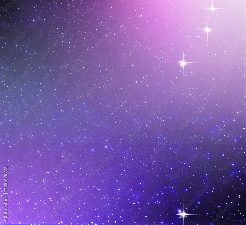 Obraz premium Night cloudy sky. Purple and blue abstract space with stars and sparkles. Cute dreamy wallpaper with magic light. Dark evening heaven landscape.gradient sunrise with twilight calm dusk.generative ai